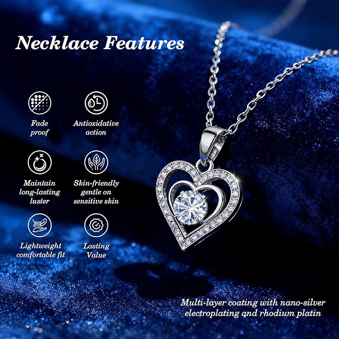 Jewelry Gifts for Women, Moissanite Heart Necklace 1-2Carat - Birthday Gift for Wife, Anniversary Necklace for Women, Christmas Valentine's Day Mother's Day Fine Jewelry Romantic Gifts for Her