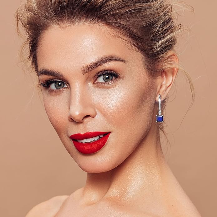 18K White Gold Plated Sterling Silver Square Princess Cut Cubic Zirconia Dangle Earrings for Women Square CZ Diamond Drop Dangling Earrings for Women Mom Hypoallergenic