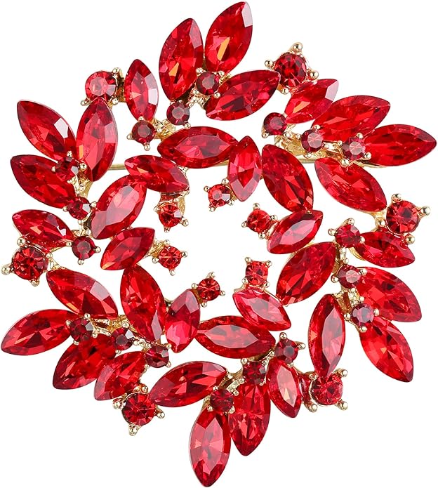 BriLove Austrian Crystal Rhinestone Elegant Flower Marquise Wreath Brooches for Women