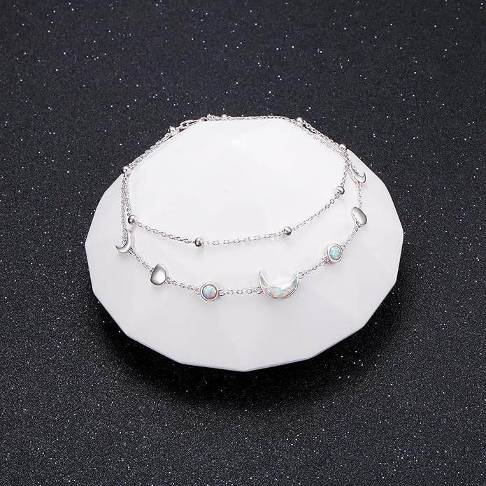 FLYOW Anklet for Women S925 Sterling Silver Adjustable Foot Beaded Heart Charm Ankle Bracelet Anklets Jewelry