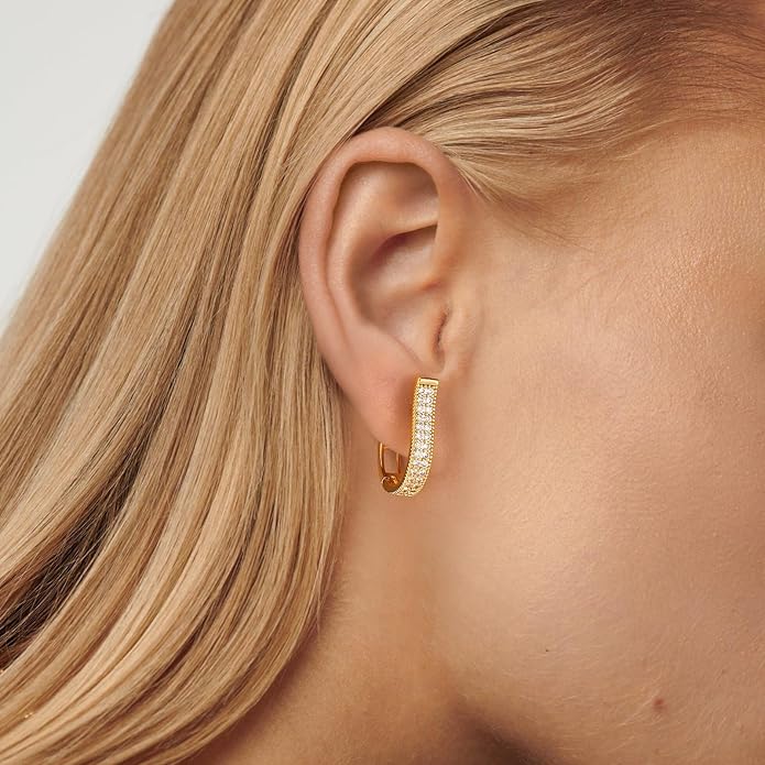 Gold Huggie Hoop Earrings 14K Gold Plated Dainty Chunky Thick Hoop Diamond Cubic Zriconia Inlay Sleeper Tiny Delicate Boho Beach Simple Hypoallergenic Jewelry Gift for Her