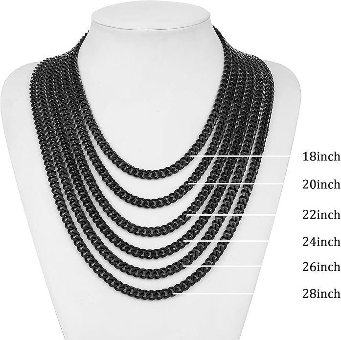 Fiusem Valentines Day Gifts for Him Silver Tone/Black/14K Gold Plated Chain Necklace for Men, 5mm/6mm/7.5mm/8mm/9mm Stainless Steel Cuban Link Chain Necklace, Men's Chains 18-28 Inch Jewelry Gifts