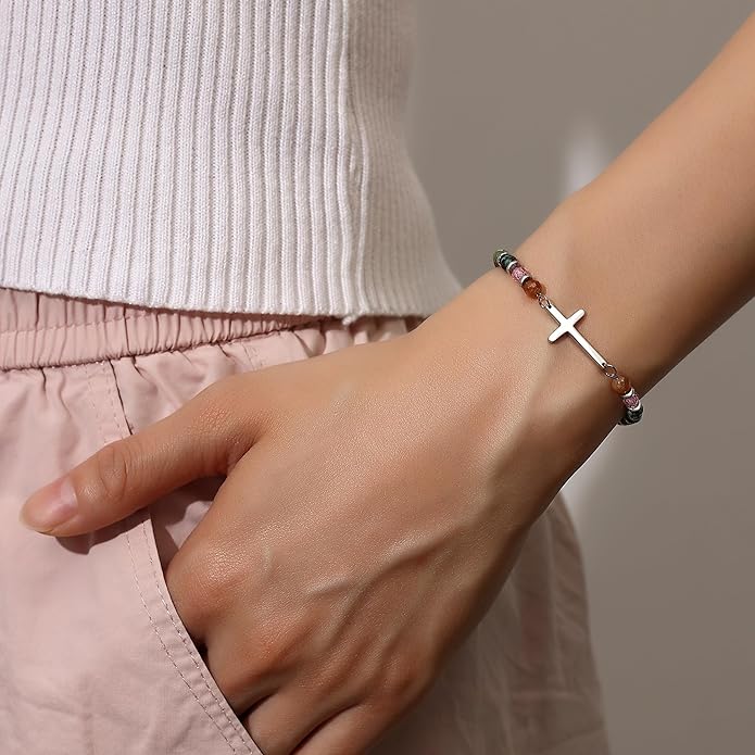 TONY & SANDY Christian Cross Bracelet for Women, Stocking Stuffers for Women, Confirmation Baptism Easter Gifts, Unique Gift for Friends Daughter Mom Sister in Christ on Birthday Christmas