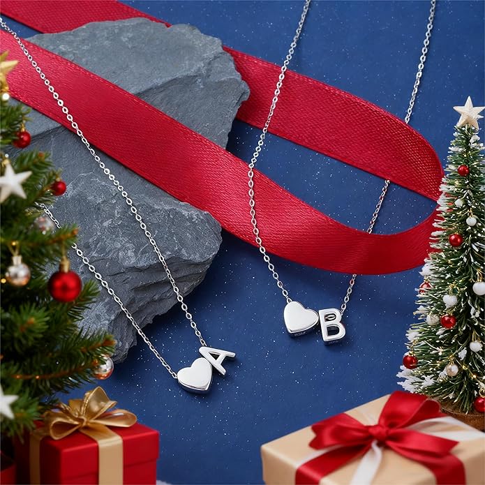 Turandoss Christmas Gifts for Grandkids, Dainty S925 Sterling Silver Heart Initial A-Z Necklace Trendy Silver Initial Jewelry Birthday Gifts for Girls Teen Girls