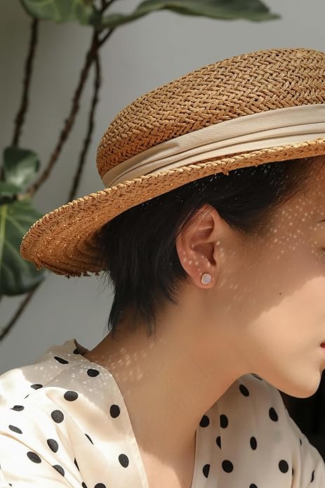 S.Leaf Gold Stud Earrings for Women 925 Sterling Silver Hypoallergenic Mother of Pearl Shell Stud Chain Earrings Friendship Jewelry Gifts for Women Her