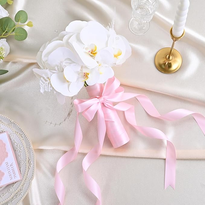 LEEQE Pearl Pink Double Face Satin Ribbon 1 inch X 50 Yards Spool Bright Colors Very Suitable for Weddings Gift Package Wrapping Dancer Wand Sewing Party Hair Bow Invitation Decorations and More