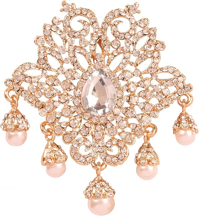 Touchstone Indian Bollywood Handcrafted Designer Jewelry Brooch Lapel Pin in Gold Or Silver Tone for Women.