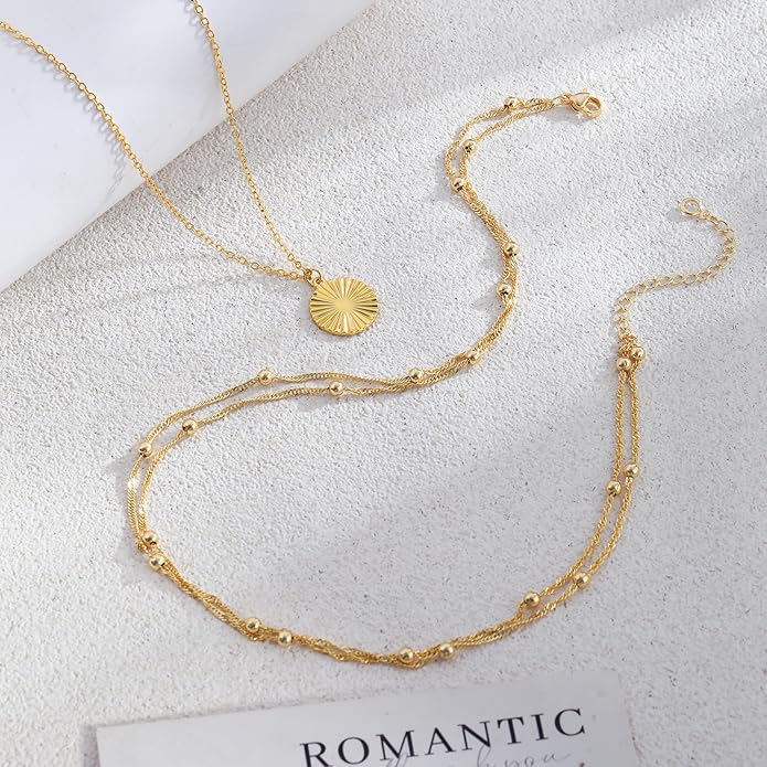 JECOMY Layered Gold Necklace for Women, 14K Gold Plated Necklace Stack for Women, Dainty Adjustable Gold Necklace Set