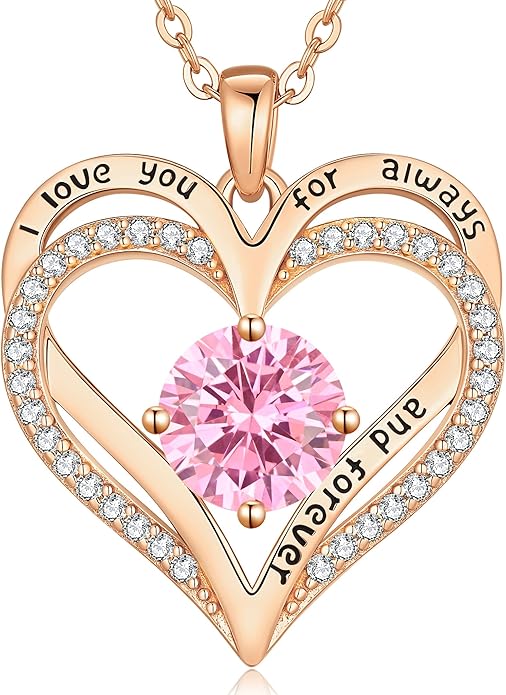 LOUISA SECRET Love Heart Birthstone Necklaces for Women, Birthday Gift for Girlfriend, Anniversary Jewelry Gift for Wife Her, 925 Sterling Silver Women Pendant Necklace, Mother's Day Christams Gift