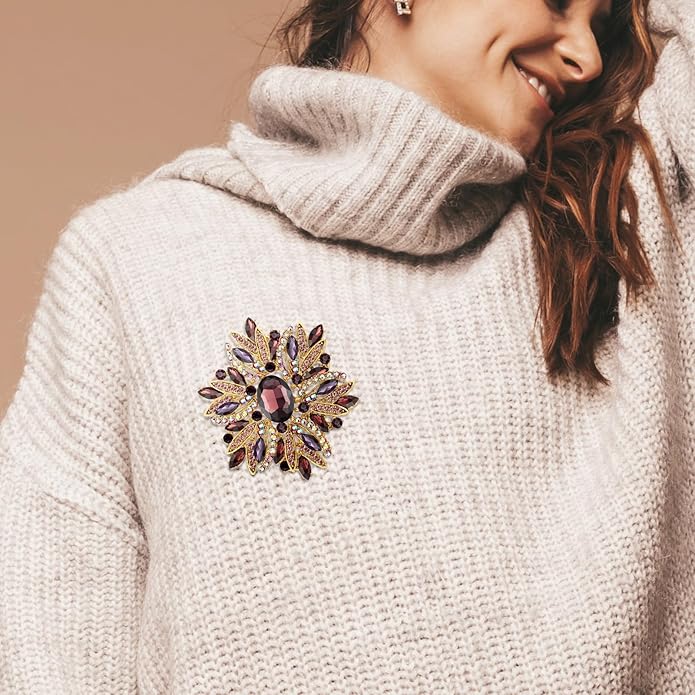 YOQUCOL Sunflower Shape Crystal Big Large Heavy Brooch Pin Rhinestone Scarf Decoration Corsage Cloth Pin for Women Girls