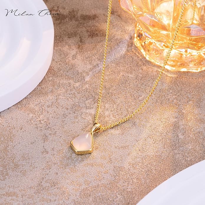 Milan Chiva Gold Pendant Necklace for Women 14K Dainty Cubic Zirconia GemStone Statement Chain Jewelry