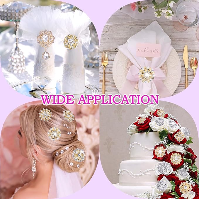 Yhsheen Gold Rhinestone Brooches Pin Kits Crystal Pearl Brooches for Bouquets for Wedding Decoration Accessories Jewelry Making Crafts(Gold-14PCS)-B