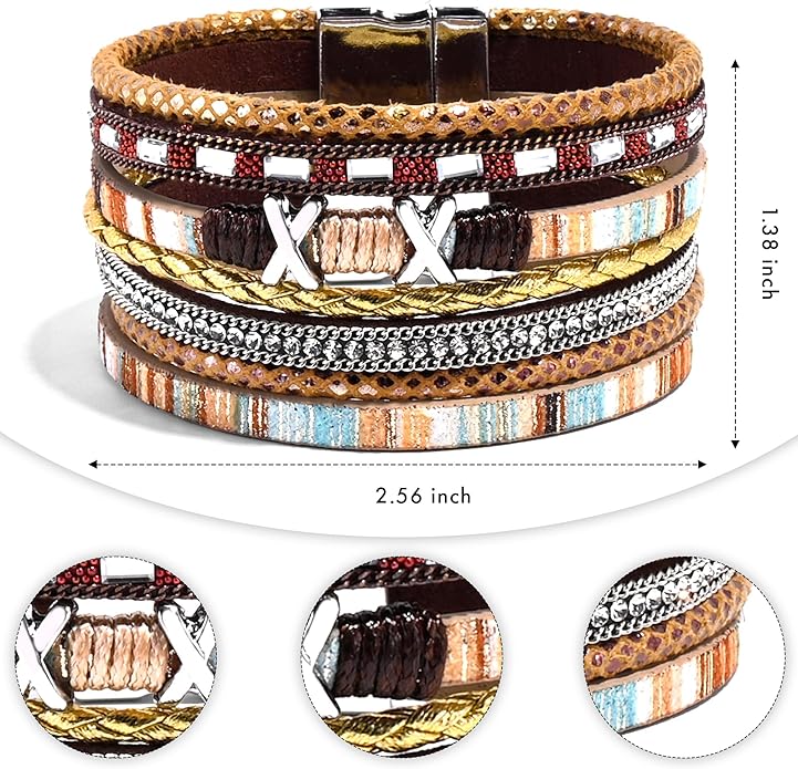 VIBILIA Boho Leather Wrap Bracelets for Women Multi-Layer Bracelets with Strong Clasp Jewelry for Women