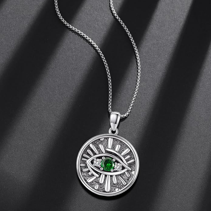 Evil Eye Necklace for Women 925 Sterling Silver, Protection Necklace with Blue Evil Eye Charm, Evil Eye/Lotus Pendant Jewelry, Birthday Christmas Gifts for Her
