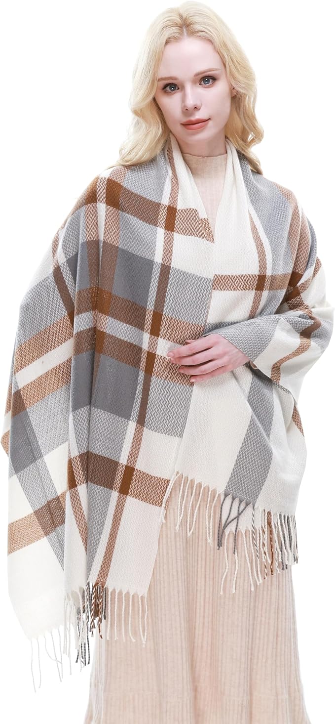 RIIQIICHY Plaid Scarf for Women Fall Winter Pashmina Scarves Wraps for Cold Weather Warm Large