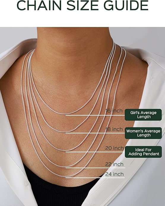 ChicSilver 925 Sterling Silver Necklace Chains Box Chain Necklace for Women Thin 1.3/1.8mm Silver Chain for Necklace - 16/18/20/22/24 Inch