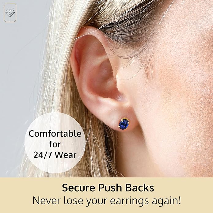 14k Gold Oval Stud Earrings for Women with Push Backs | 7x5mm Gemstone Birthstone Earrings | Real 14 Karat Gold Earrings Studs | Hypoallergenic Gemstone Stud Earrings for Women by MAX + STONE