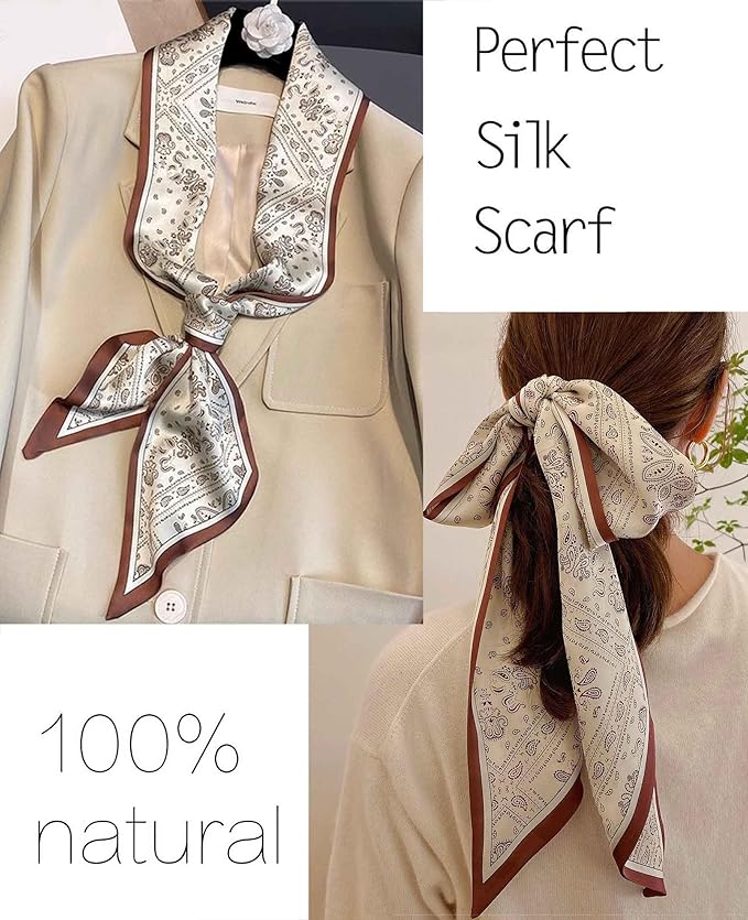 kcctoo 59" Mulberry Silk Like Head Scarf Women's Fashion Square Neck Satin Scarfs for Bag Hair Scarves Gift 59 * 5.9”