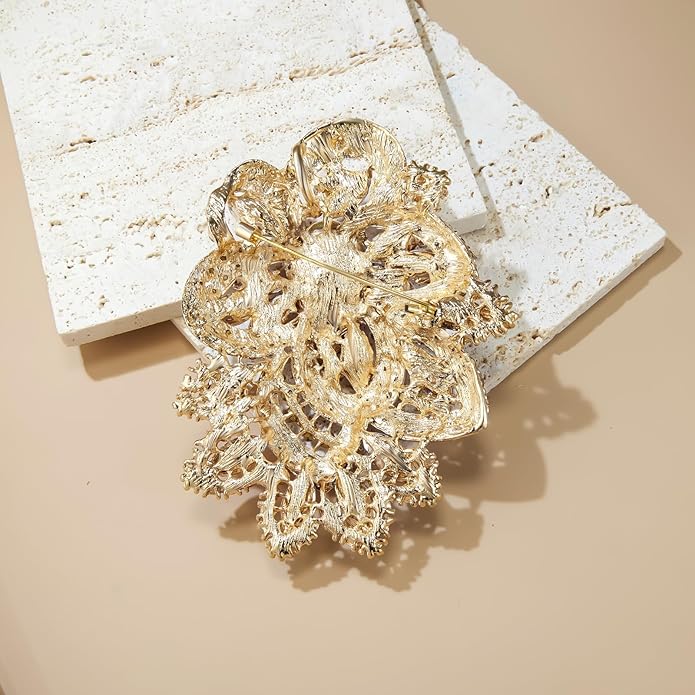YOQUCOL Cubic Zirconia Big Brooch Pin for Women Badge Flower Lapel Large Pin Scarves Shawl Clip Clothes Decoration