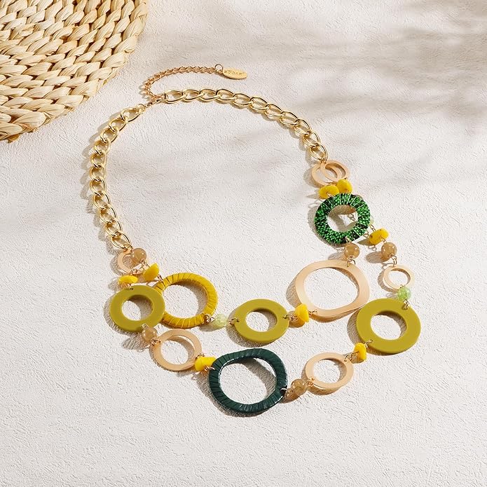 Bocar Layered Collar Necklace Statement Circle 2 Strand Chain Jewelry Necklaces Trendy for Women Gift