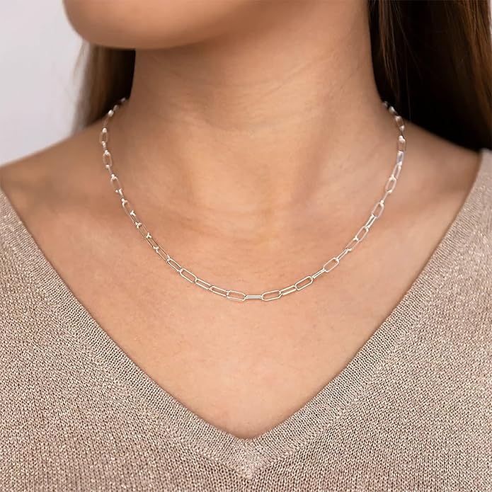 OCHCOH 925 Sterling Silver Clasp 2.5/3/4/5mm Paperclip Chain for Women Silver Chain Necklace 16, 18, 20, 22, 24, 26, 30 Inches