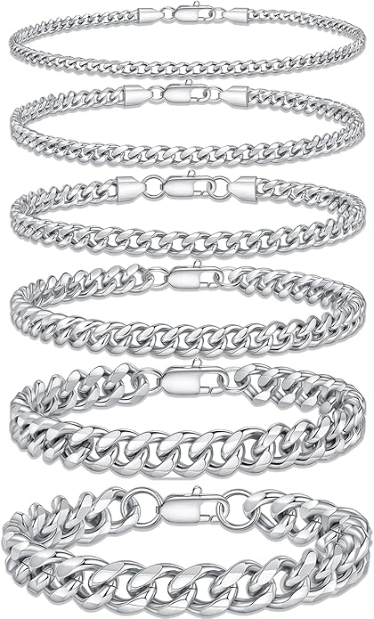 Yoosteel Mens Bracelets - Silver Chain Bracelet Stainless Steel Cuban Link Stack Bracelets Sturdy Rope Paperclip Chains Set 7.5/8.3/9 inches Trendy Jewelry for Men