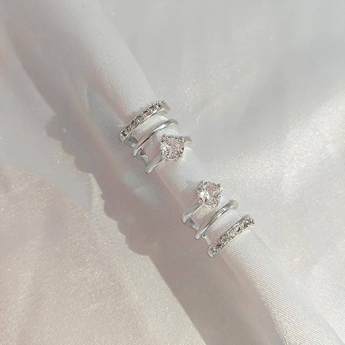 14K Gold Plated Hoop Earrings for Women Triple Huggie Illusion Stud Earring | Double Huggie Hoop Earrings for One Hole | Claw Ear Cuff Earring Jewelry Gift for Women