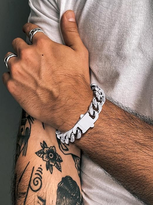 Richsteel 5/7/9/12mm Wide Miami Cuban Link Chain Bracelet for Men Women,Stainless Steel/Gold/Black Plated,7.4/8.2/9 Inch Length,Hip Hop Urban Street-wear Jewelry(Gift Wrapped)