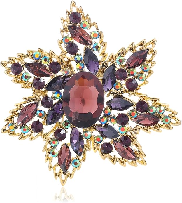 YOQUCOL Vintage Austrian Crystal Rhinestone Flower Shape Big Large Brooch Pin For Women Grils Golden Tone