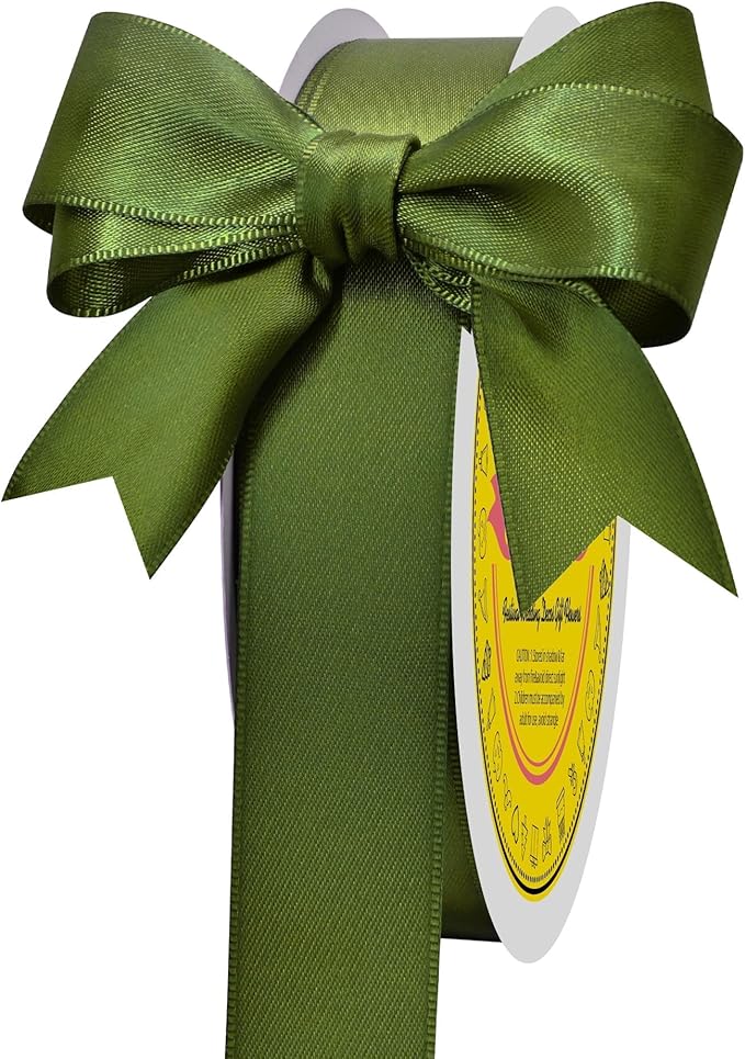 LEEQE Moss Double Face Satin Ribbon 1 inch X 50 Yards Spool Bright Colors Very Suitable for Weddings Gift Package Wrapping Dancer Wand Sewing Party Hair Bow Invitation Decorations and More