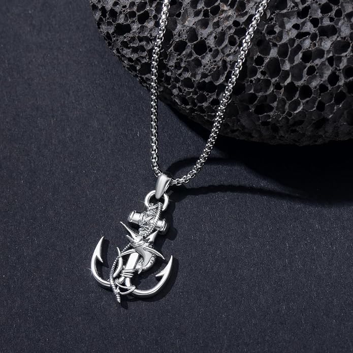 MEIDERBO Anchor Necklace for Men Women 925 Sterling Silver Earth/Swordfish/Trident/Compass Pendant Nautical Jewelry for Birthday Christmas