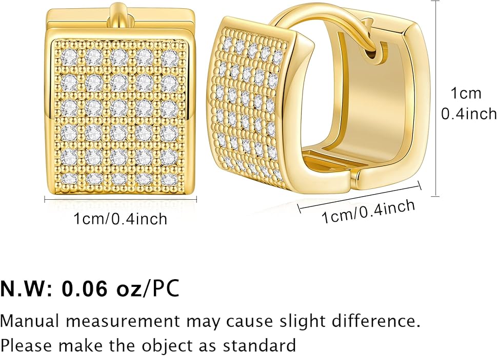 14K Gold Plated Hoop Earring Small Square Huggies Hoops For Women, Minimalist Cute Earrings for Women Girls Gift, gold silver rose gold black and CZ