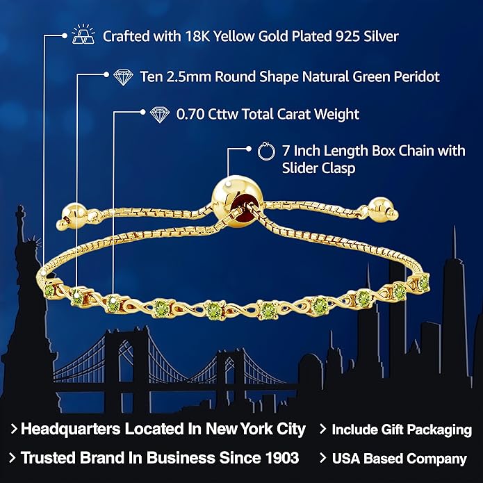 Gem Stone King Round Gemstone Birthstone Tennis Bracelet For Women | 925 Sterling Silver | 2.5MM Round | Fits Up To 9 Inch Wrist | Adjustable Bolo Bracelet For Women | Easy-On Easy-Off