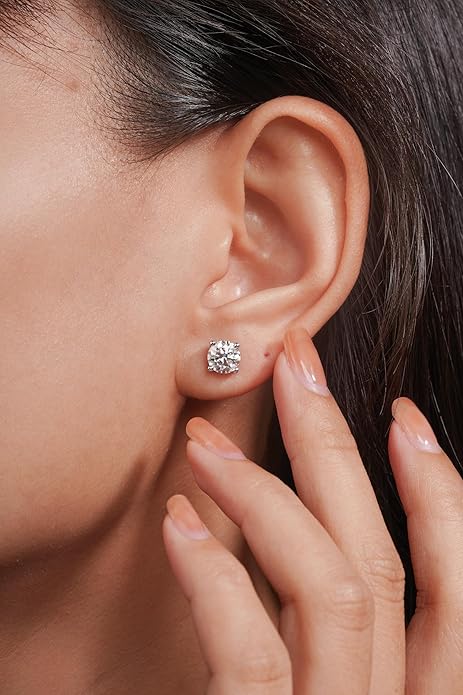 IMOLOVE Moissanite Stud Earrings for Women in Sterling Silver Hypoallergenic 1-3CT D Color Round Cut Moissante Earrings