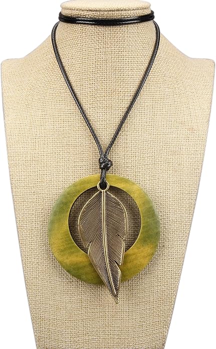 Boho Necklaces for Women Chunky Circle Necklace Layered Boho Circle Leather Choker Necklace Long Vintage Necklaces Bohemian Jewlery Gifts