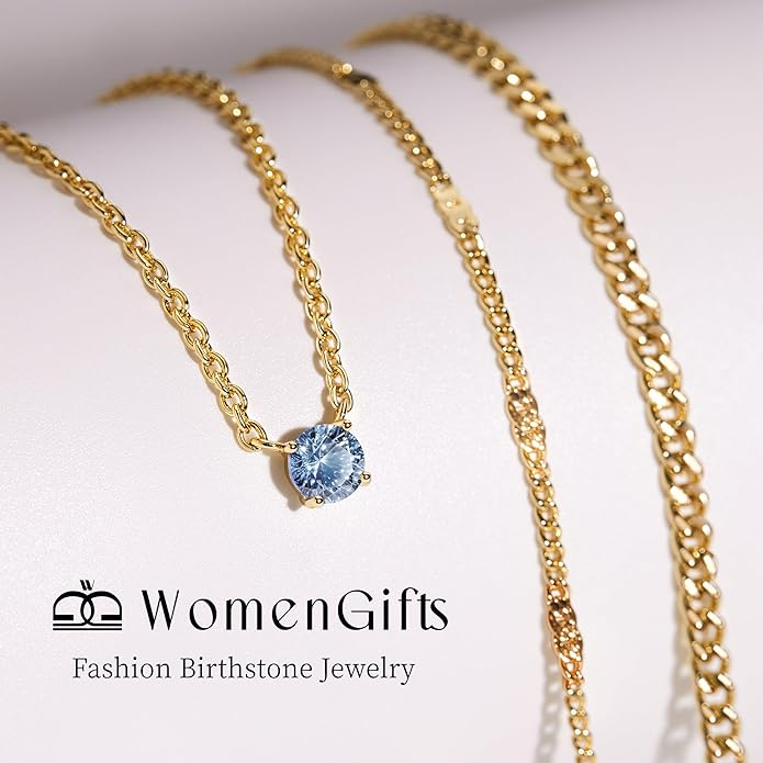 WomenGifts Layered Gold Necklaces for Women, 14K Gold Sterling Silver Plated Dainty Pendant Necklace Set with Cubic Zirconia Circle, Chunky Stackable Cuban Chain Choker, Trendy Personalized Birthstone Jewelry Gift Non Tarnish
