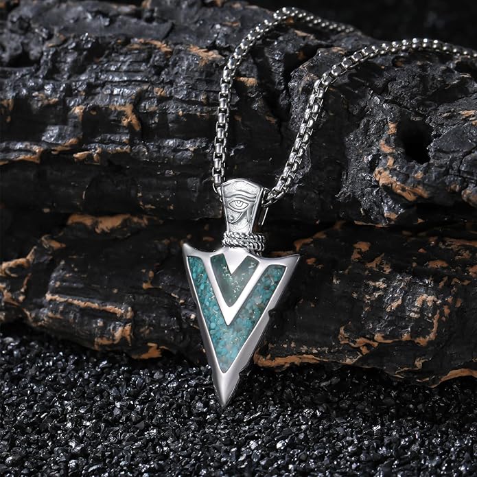 Suiknsn Arrowhead Necklace for Men Women 925 Sterling Silver Turquoise Malachite Celtic/Eye of Horus/Viking Arrow Pendant Amulet Jewelry Gifts Native American Necklace