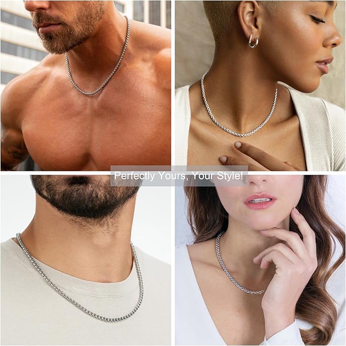 925 Sterling Silver Box Chain 2/3/4/5mm Necklace for Men Silver Link Chain for Women 16/18/20/22/24/26/30 Inches