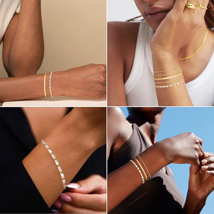 MBW Gold Bracelets for Women Trendy, Dainty 14K Gold Plated Bracelet Stack Beaded Chain Bracelet Set Thin Small Cute Paperclip Bracelets Fashion Waterproof Jewelry Gift Gold Accessories for Women