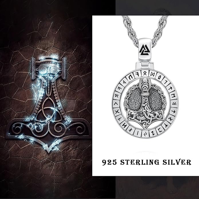 YueYuan Viking Necklace for Men 925 Sterling Silver Rune Amulet Pendant Nordic Necklace Viking Jewelry Gift for Father Husband Son