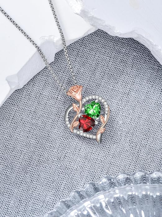 Christmas Gifts for Women Rose Heart Birthstone Pendant Necklace I Love You Forever Jewelry Valentine Mothers Day Birthday Gifts for Women Her Wife Girlfriend