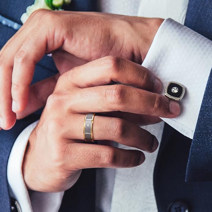 King Will Mens Tungsten Wedding Band with Cubic Zircon Inlay 7mm/8mm Flat Cut Comfort Fit Engagement Rings