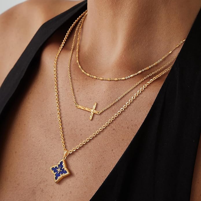 Fettero Gold Clover Necklace for Women Dainty 14K Gold Plated CZ Pendant Necklace Adjustable Chain Choker Charm Colorful Clover Pendant Lucky Necklaces for Women Jewelry