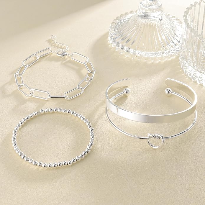 Reoxvo Gold Plated Bangle Cuff Bracelets for Women Non Tarnish Gold Bracelet Stack Jewelry Set for Women Trendy