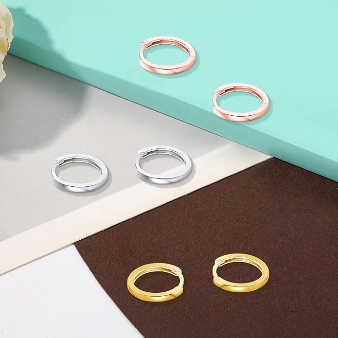 3 Pairs 925 Sterling Silver Hoop Earrings 14K White Gold Plated Small Silver Hoops Cartilage Huggie Earrings for Women Men