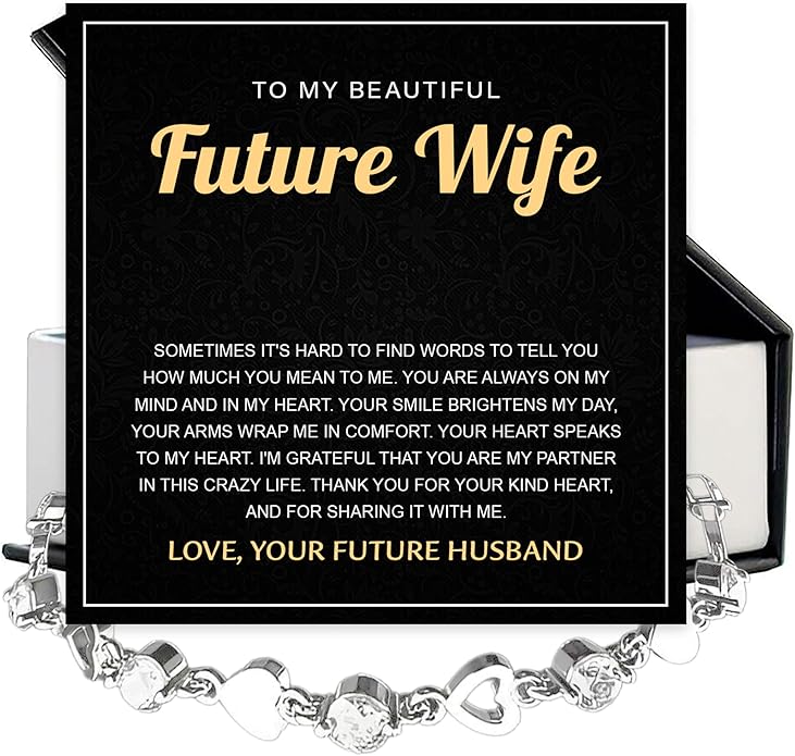 To My Future Wife Crystal Heart Bracelet Gift From Future Husband, Beautiful Jewelry Birthday, Christmas, Valentine’s Day, Bracelet For Her With Heartfelt Message & Elegant Box