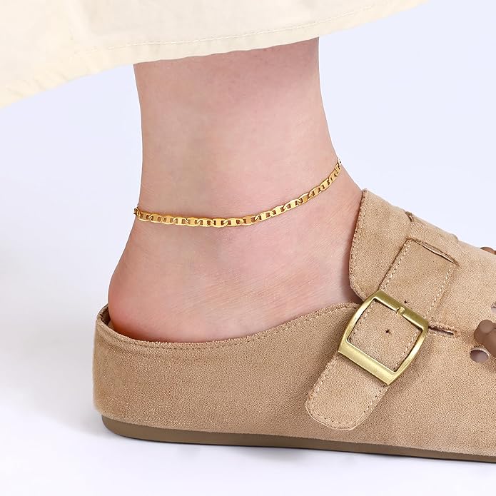 Gacimy 3.5mm Mariner Anklets for Women, 18K Gold Plated/Silver Tone Women’s Anklet, 9/10/11 Inches