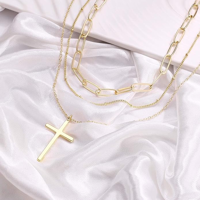 Turandoss Dainty Layered Choker Necklace, Handmade Y Pendant Necklace Multilayer Bar Disc Necklace Adjustable Layering Choker Necklaces for Women