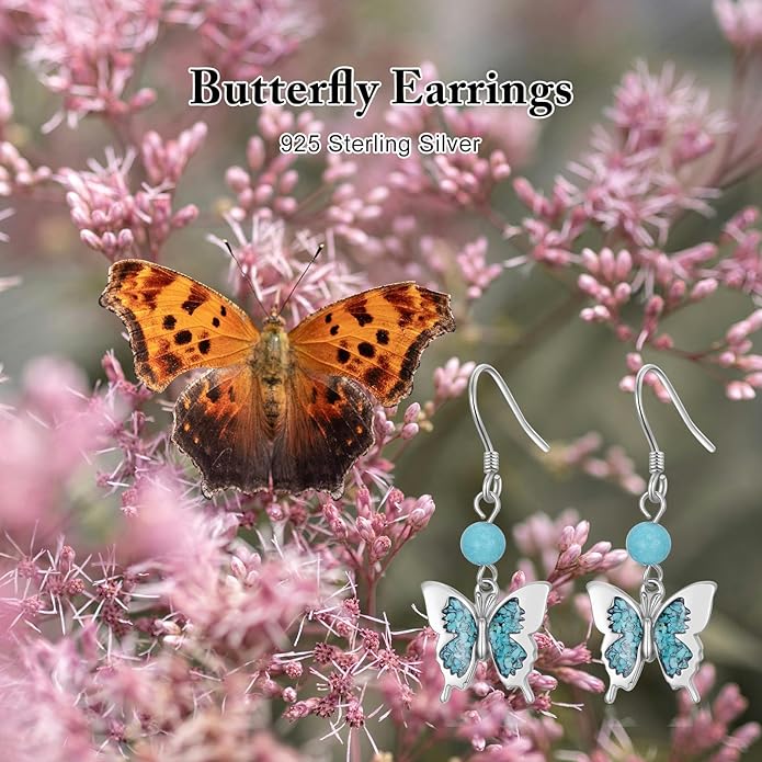 PROESS Turquoise Earrings 925 Sterling Silver Owl/Dragonfly/Butterfly/Hummingbird Earrings Butterfly Jewelry Gifts for Women Christmas Mothers Day