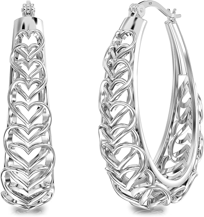LeCalla 925 Sterling Silver Hoop Earrings | Women's Filigree Hoop Earrings | Openwork Mesh Filigree Cut Earring | Lightweight & Hypoallergenic Vintage Hoop Earrings for Women